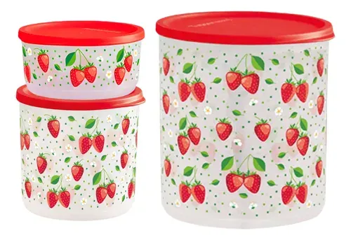 Tupperware Kit Potes Refri Line Morango x3